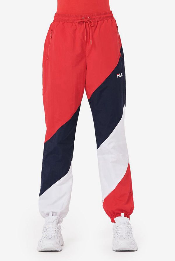 Fila Daksha Colour Block Track Women's Pants - Red/White/Navy,NZ 871-40271